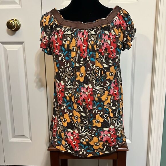 Retro 70s Inspired Baby Doll Flowy Soft Floral Ruffled Sleeve Blouse Top Tunic - Picture 4 of 4